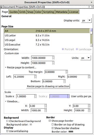 Screenshot of the Document Properties Screen in Inkscape